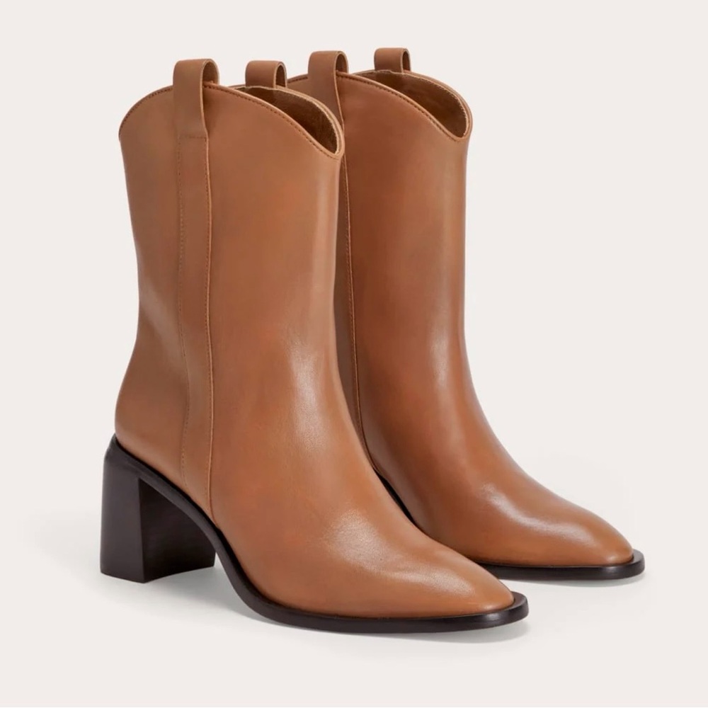 NEW Everlane Saddle Brown Leather The Outlaw Western Boot in Size 10